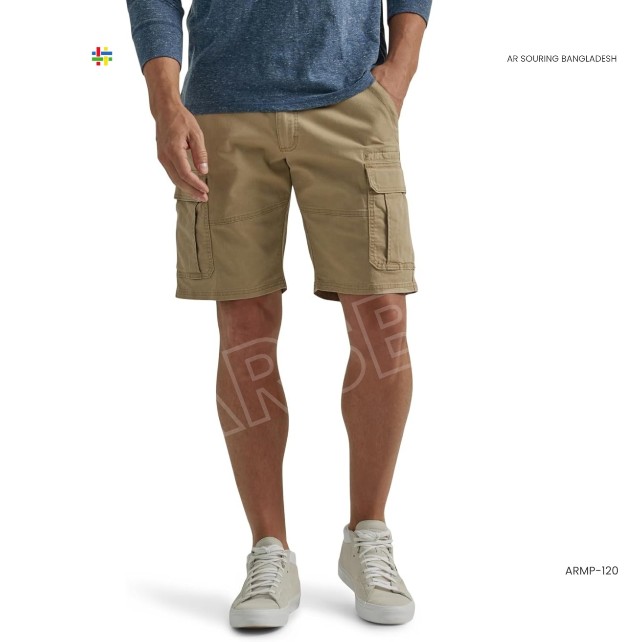 Pure Cotton Stretch Multi-Pocket Sports Pants Solid Color Men's Three-Quarter Cross-Border Cargo Shorts High Street