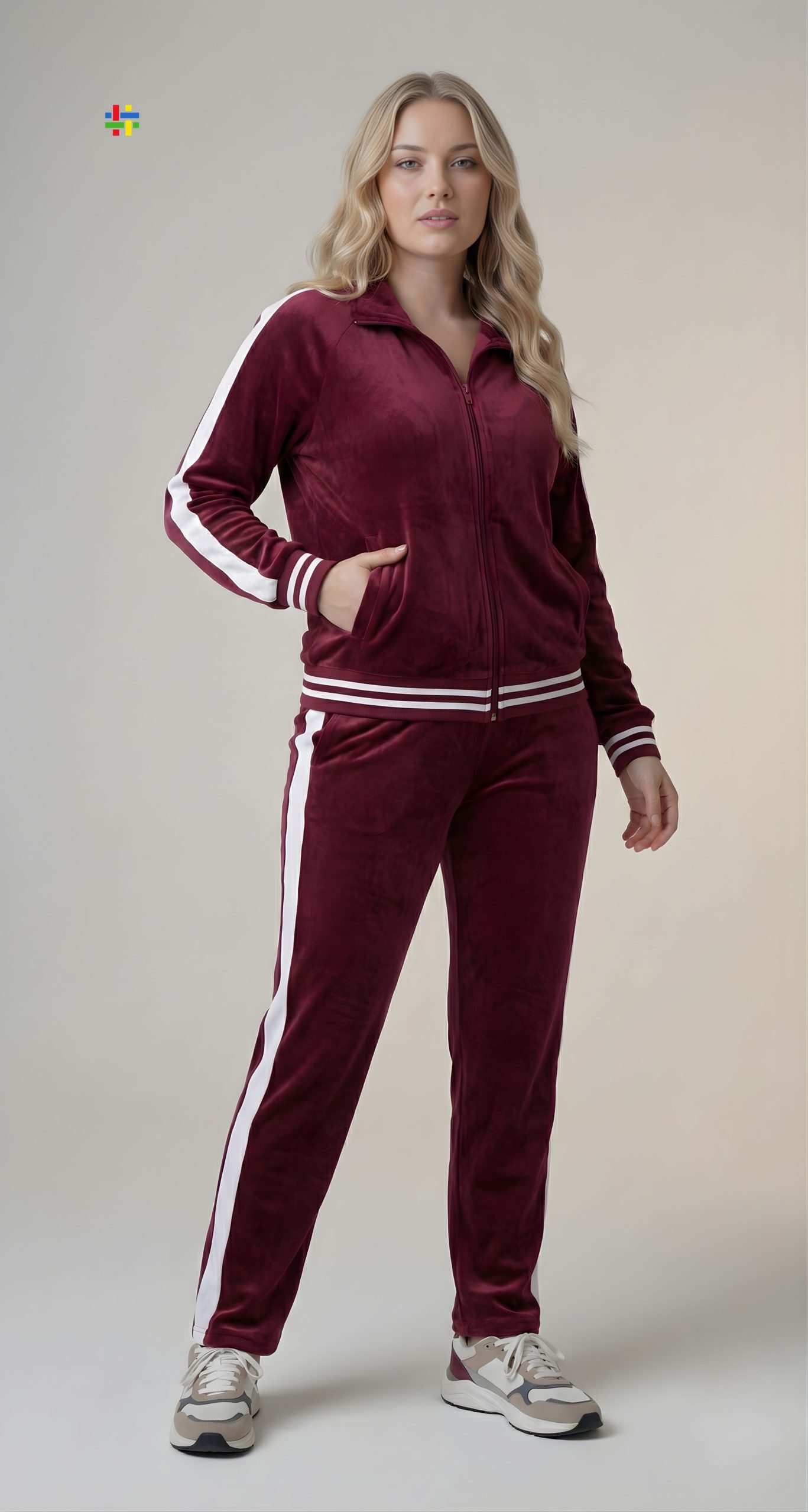 Women’s 2-Piece Velour Tracksuit | Zip-Up Long Jacket & Jogger Pants Set