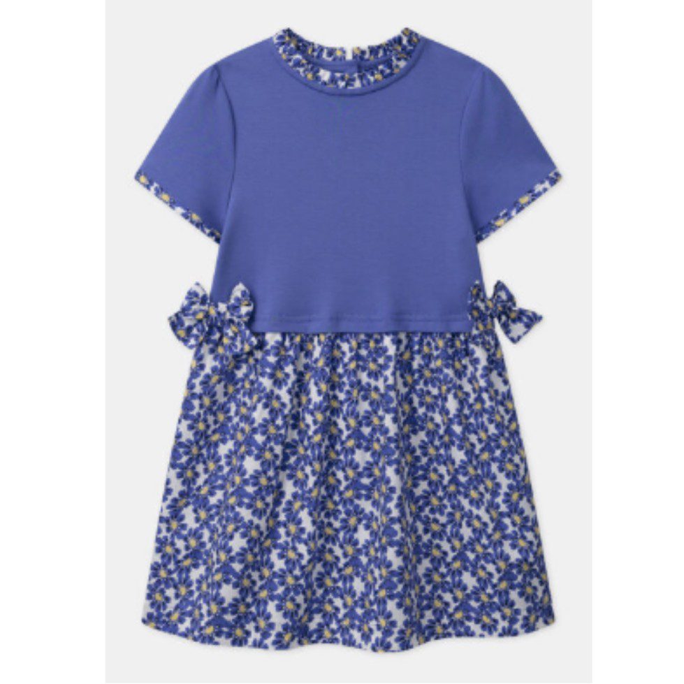 Girls' Floral Contrast-Hem Dress  100% Cotton (OEM/ODM)