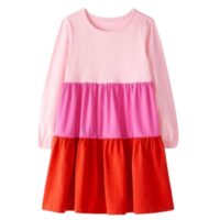 Girls’ Premium Puff Sleeve Tiered Dress Soft Cotton-Stretch A-Line Casual Dress for Kids