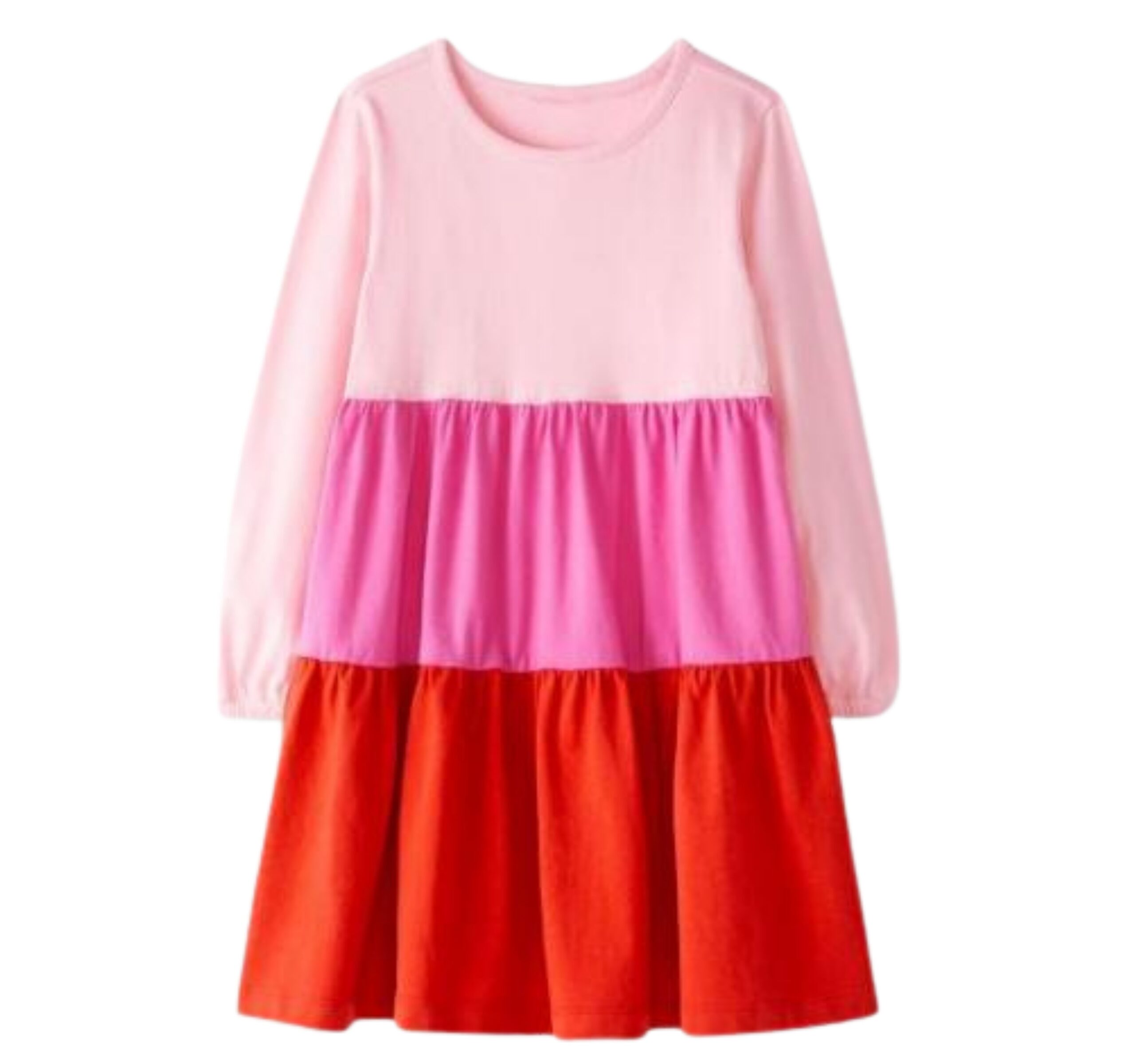 Girls' Premium Puff Sleeve Tiered Dress Soft Cotton-Stretch A-Line Casual Dress for Kids
