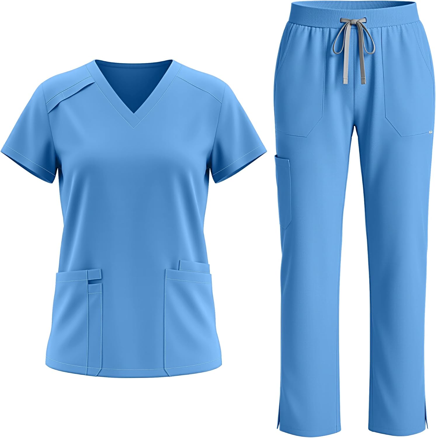 Women's Medical Scrubs Set V-Neck Scrub Top & Straight Leg Pants