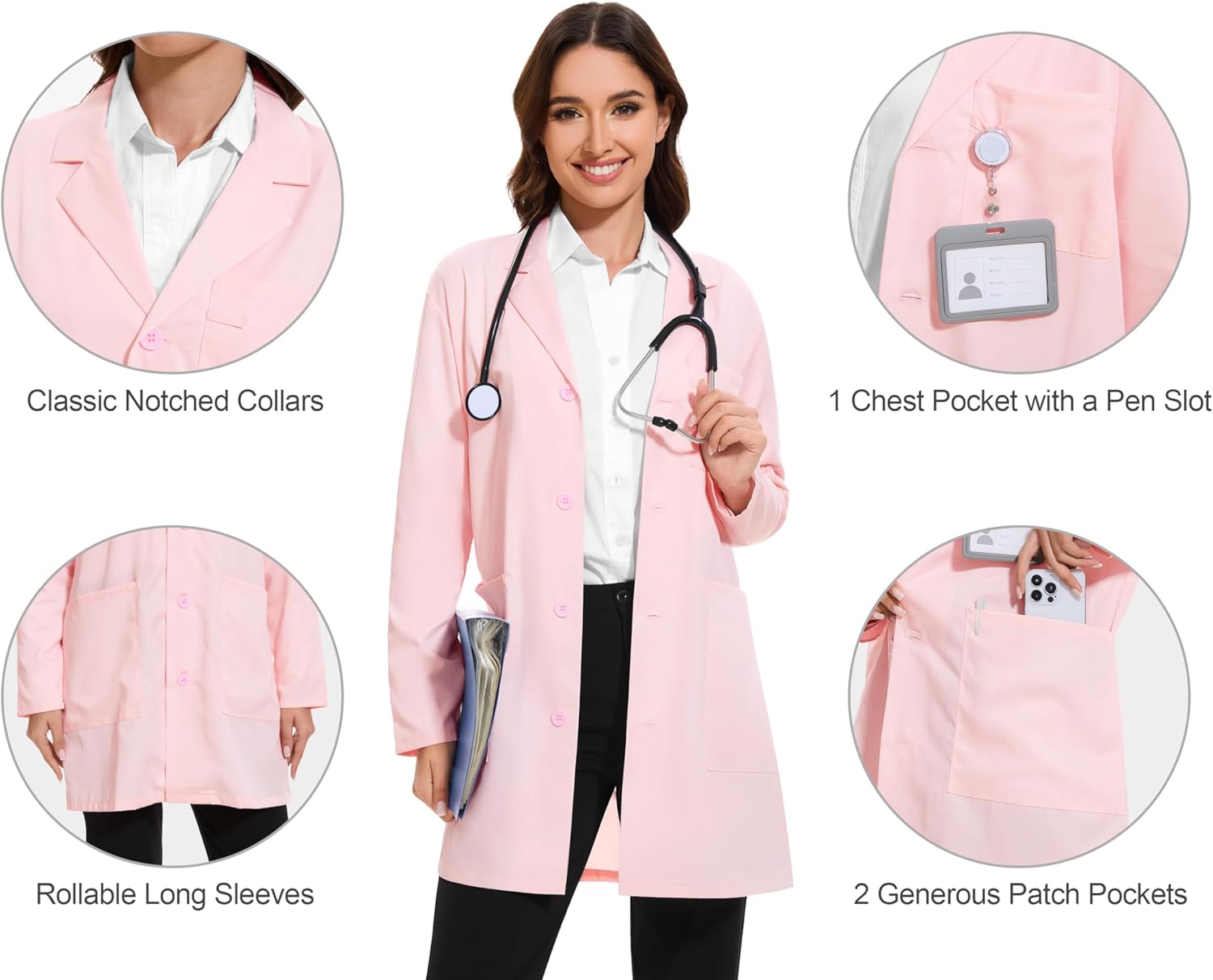 Women's Professional Lab Coat - Custom 4-Button Long Sleeve Medical Lab Coat