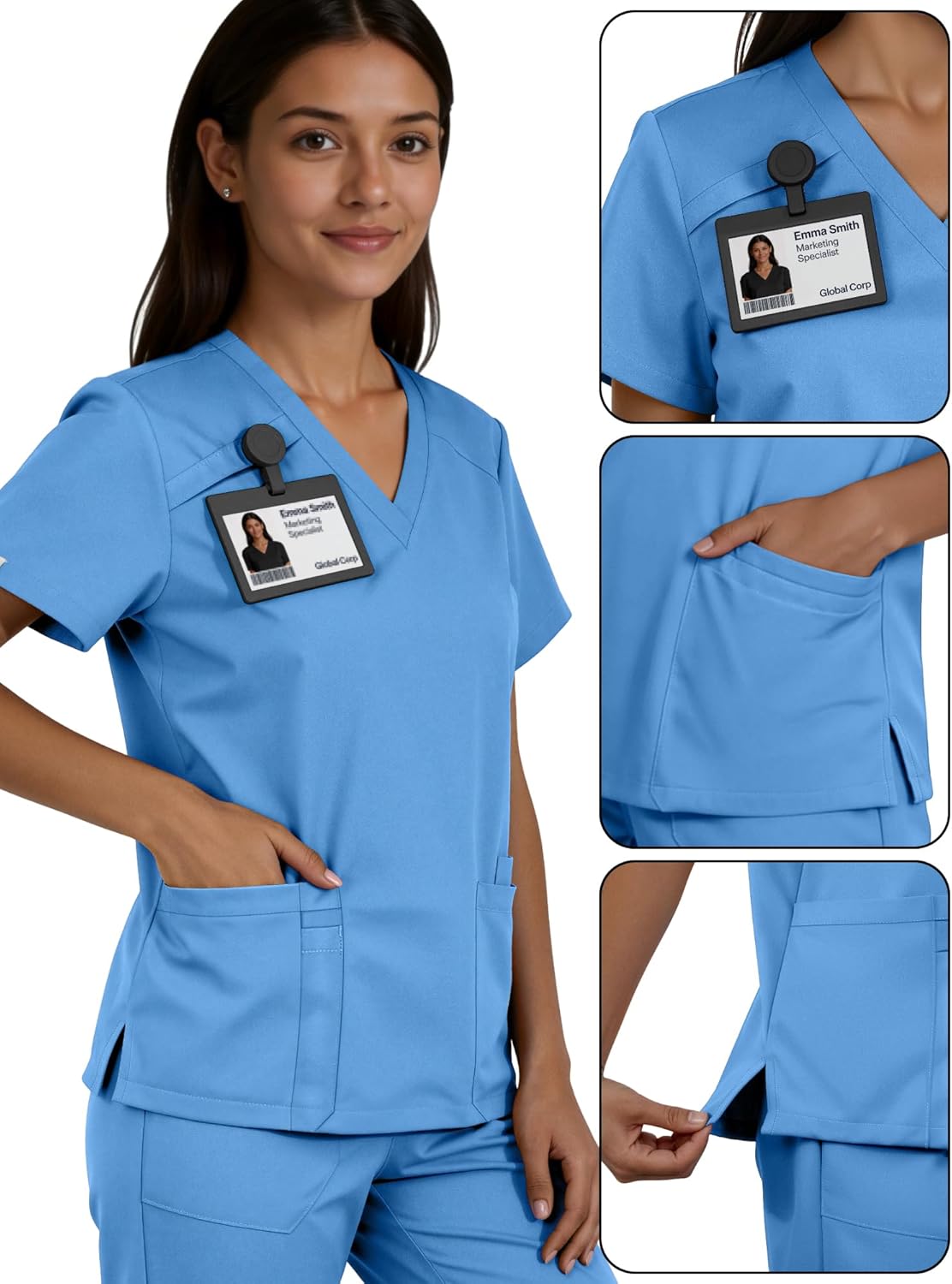 Women's Medical Scrubs Set V-Neck Scrub Top & Straight Leg Pants