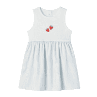Girls’ Crew Neck Sleeveless Ribbed Dress with Embroidered Striped Gathered Skirt