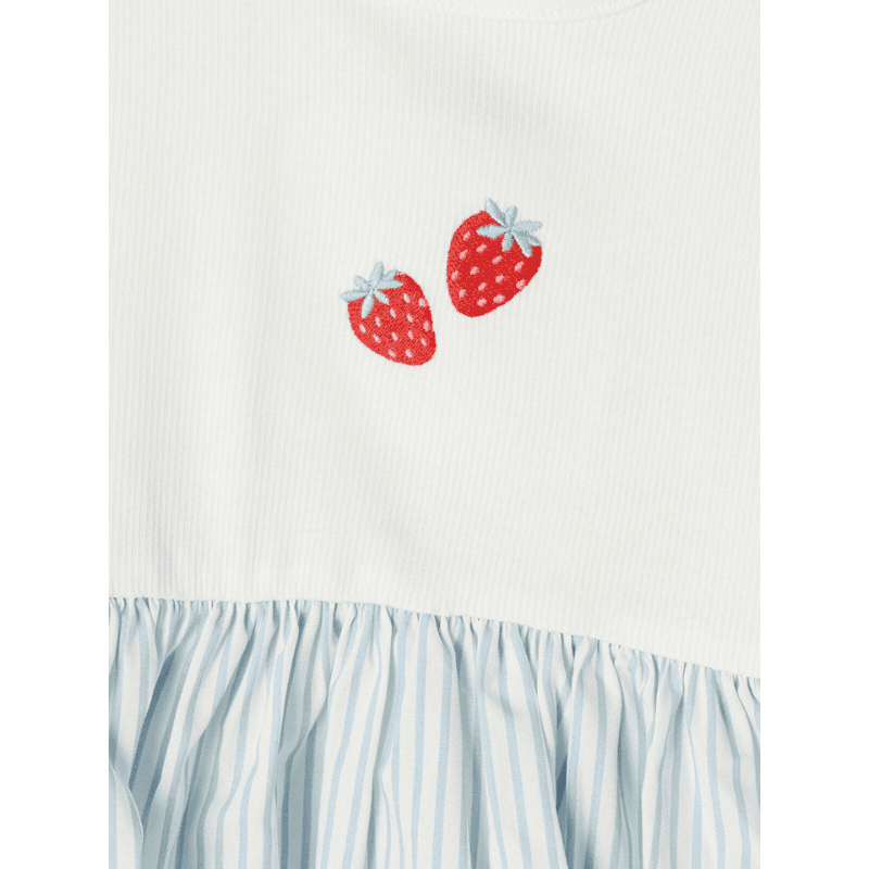 Girls' Crew Neck Sleeveless Ribbed Dress with Embroidered Striped Gathered Skirt